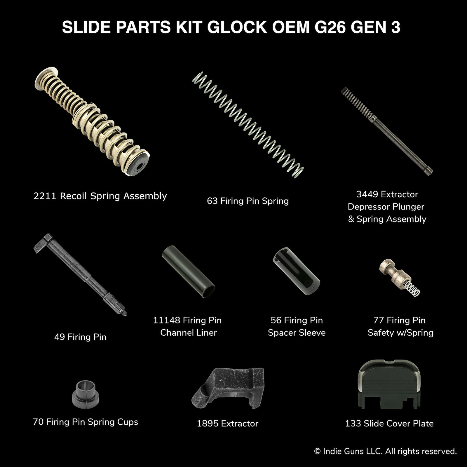 Slide Parts Kit Genuine Glock 9mm Subcompact G26 Gen 3 Indie Guns 9233